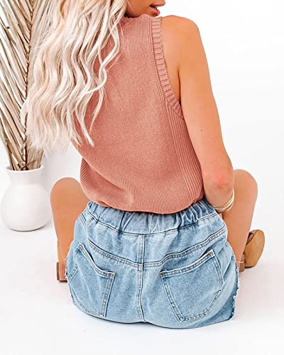 Image of Rilista Women Summer Knit Tank Tops Sleeveless Turtleneck Cami Shirts Ribbed Mock Neck Pullover Sweater Vests