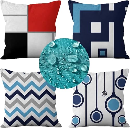Taie oreiller 40x40 bleu lot de 4 housses de coussin exterieur impermeable au design d'ete chic