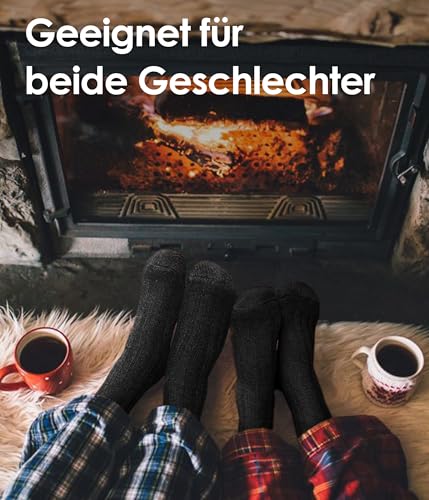 FORVEVO 4 Paar Alpaka Socken Damen 39-42, Wollsocken Herren, Warme Wintersocken mit Alpakawolle, Thermo Flauschig Stricksocken für Alltäglich, Wandern, Trekking(Schwarz)