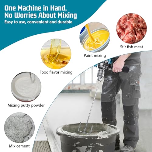 Akku-Farbmörtelrührer Kompatibel mit 18V/21V Batterie (Ohne Akku), 1100W Mischbohr mit Verstellbarem Bohrfutter, Mehrzweckbohrmaschine für Wandbohren, Holzbohren, Industriemischer für Zement, Mörtel
