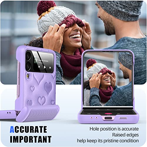 Viaotaily Flip 3 Case With Hinge Protection, Military-Grade Drop Protective Case Built-In Lens Protector, Wireless Charging Compatible Luxury Leather Cover For Samsung Galaxy Z Flip 3(Hinge Purple) #TOP4