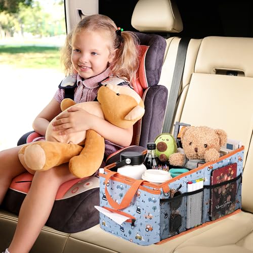 Image of HEYSKAY Car Seat Organizer-Passenger Seat Organizer, Collapsible Small Car Seat Organizer for Console Front /Back, Car Seat Caddy Organizer with 4pc Drink Holders Automotive Backseat Organizer for Kids