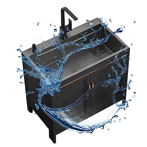 Fregadero independiente Fregadero comercial para uso al aire libre Fregadero de cocina comercial para restaurante con grifo y estantes de almacenamiento Fregadero para lavandería con gabinete para ga