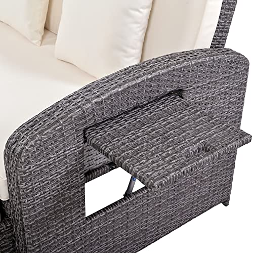 Aocoroe Outdoor Furniture Set For 2 Patio Daybed With Protect,Pe Wicker Outdoor Loveseat With Footrest, Recliner Double Chaise Lounge With Cushions Pillows And Cup Tray 5 Level Adjustment #TOP7