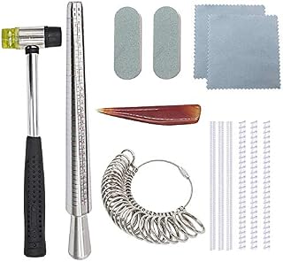NIUPIKA Ring Sizer Mandrel Set Jewellery Making Tools Including Jeweler's Rubber Hammer,Finger Sizer Gauge UK Size A-Z,Ring Mandrel,Polishing Cloth,Agate Burnisher