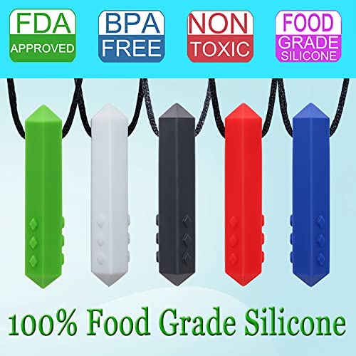Chew Necklaces for Sensory Kids - 5 Pack Silicone Chewy Toys for ADHD, Autism, SPD, Oral Motor Therapy Tool with Textured Surface, Anxiety Relief Chewables - Image 5