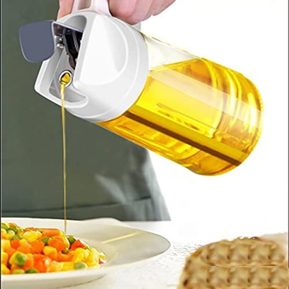 QA Glass Oil Dispenser,Vinegar Dispensing Cruets,Automatic Opening Closing Oil Bottle,Household Leak-proof Oil Bottle with Auto Flip Protective Cap and Stoppe for Kitchen Cooking (600ML)
