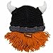 YEKEYI Viking Knit Hat with Horns Funny Wig Beard Hats Handmade Winter Beard Facemask Wig Beanie Hat for Adult Kid Black Orange