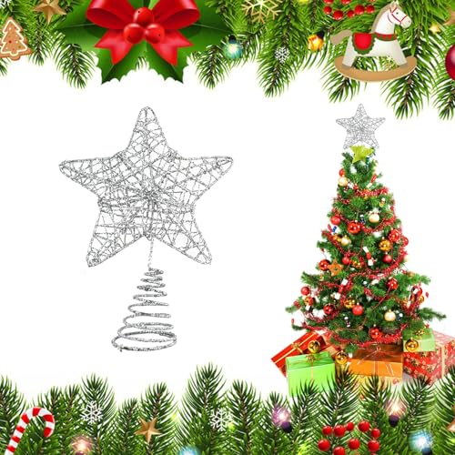 Estrela design 3D de estrelas de árvore de Natal, estrela de árvore de Natal, 20 x 25 cm parte superior da árvore de Natal, estrela natalícia para árvore, prata, 1 peça