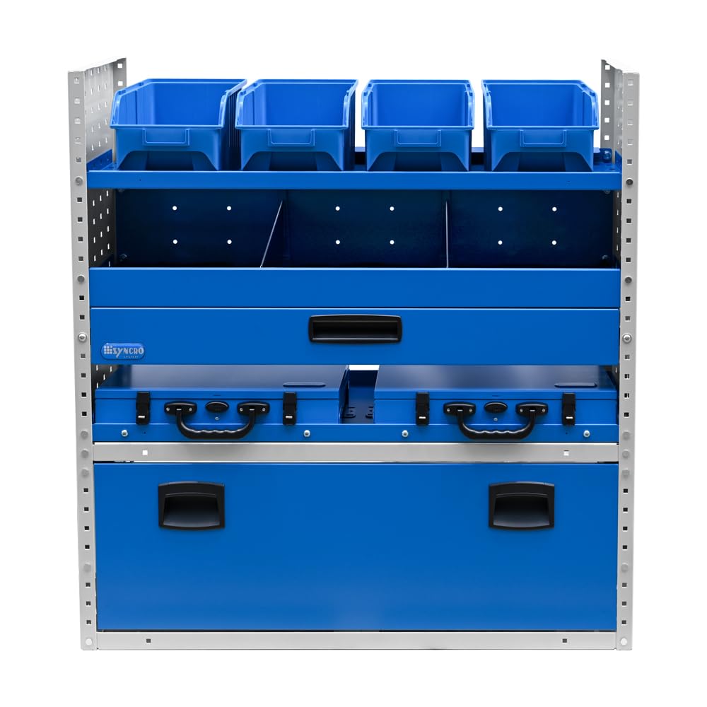 Syncro System Kit scaffalatura furgone Berlingo Partner Kangoo Ducato Boxer Jumper Transit Sprinter – cassetto VisionBox 2 valigie antina vano passa-ruota 101x108x31 cm