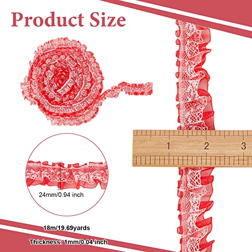 Olycraft 19.7 Yards Red Ruffled Chiffon Tape Ribbon Double Layer Pleated Polyester Lace Trim Mesh Lace Ribbon Pleated Lace Edge Trim Garment Accessories For Diy Craft Sewing Ornaments Gift #TOP1