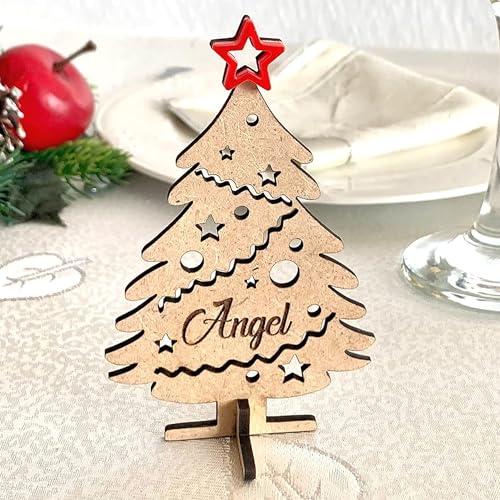 3D Árbol de navidad personalizado, Madera, Nombres grabados de invitados, Decoración del hogar, Tarjetas de mesa, Marcasitios de mesa navideña, Adornos colgantes con estrella, Decoración navidad 2025