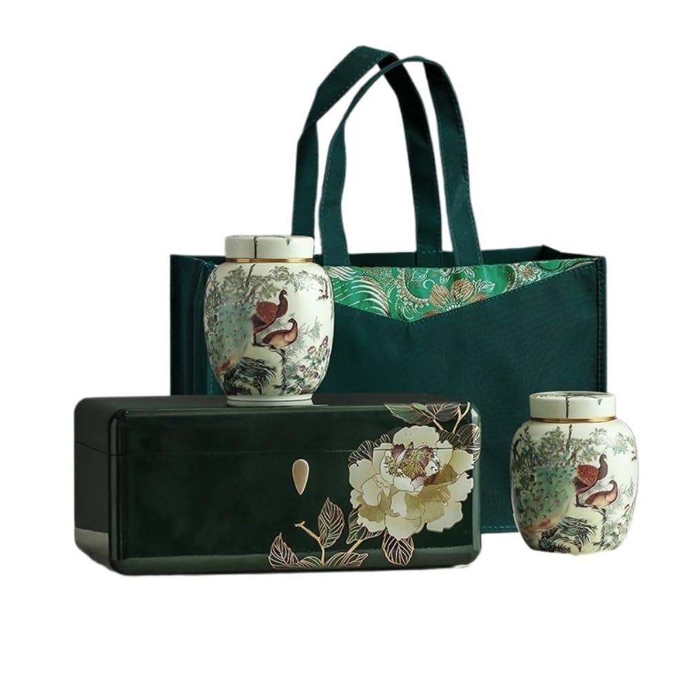 Tea Coffee Sugar Canisters Lose Tee Vorratsbehälter Topf Keramik Versiegeltes Glas Leeres Glas Retro Teeservice Einzeldose/Doppeltopf Geschenkbox Set Küchendosen (C,Single Tank)