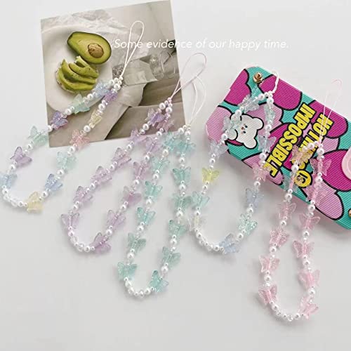 Fuqimanman2020 1-2 Pcs Natural Stone Cell Phone Lanyard Strap Charms- Handmade Colorful Beaded Butterfly Charms For Women Girl, Rainbow Keychain (Pink) #TOP2