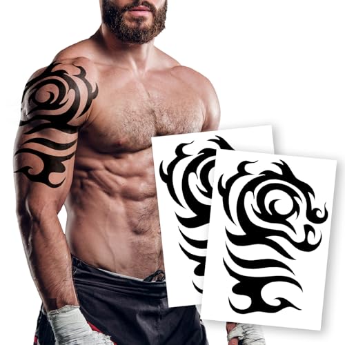 2 Sheets Large Temporary Tattoo Stickers for Men and Women Waterproof Fake Body Art Tattoos with...