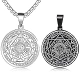 FLYUN 2PCS Seals of The Seven Archangels Necklace 7 Angel Pendant Arcangel Raphael Necklaces For Men Tetragrammaton Solomon Pendants Sigil Necklace (A1-Steel)