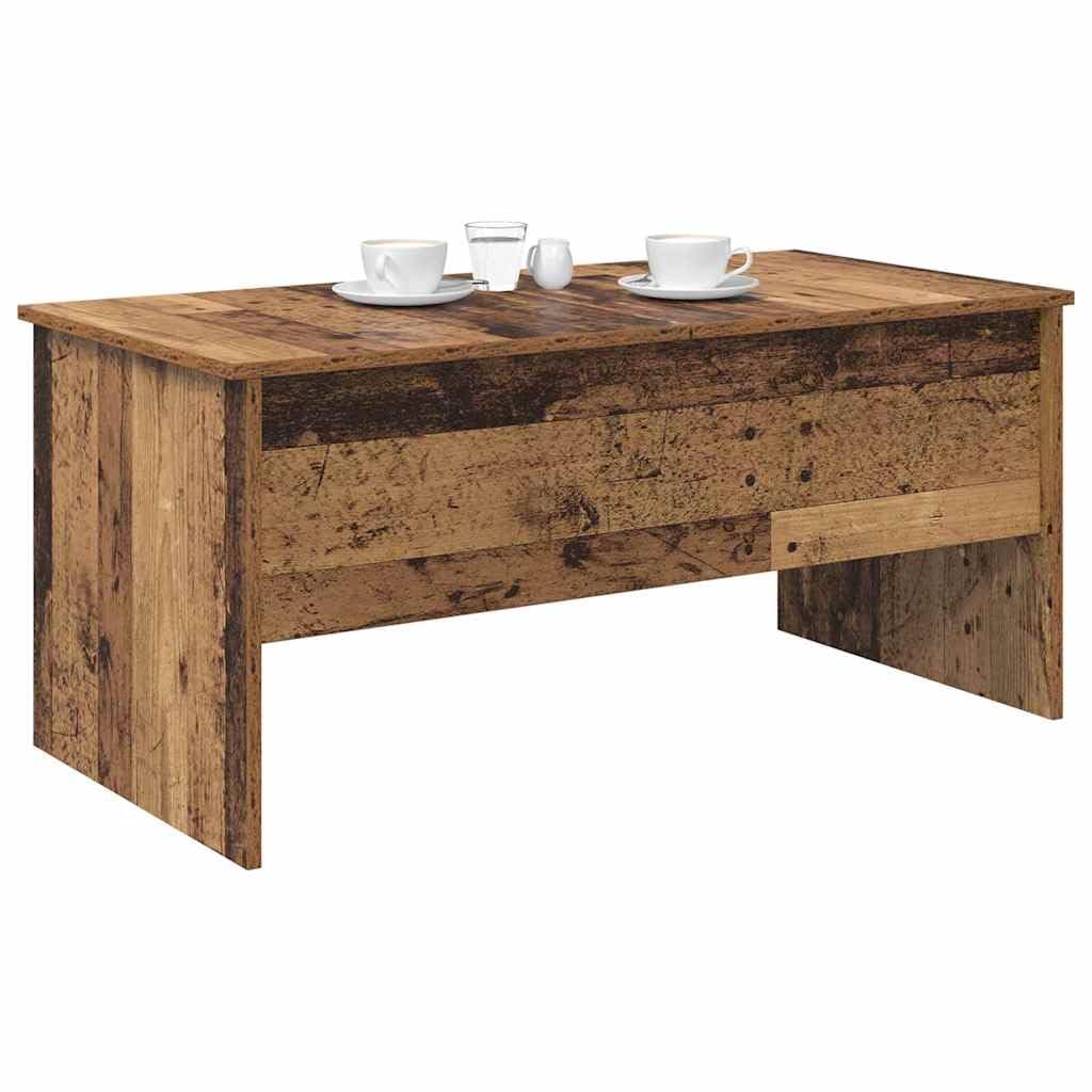 Stolik kawowy ze starego drewna 102 x 50,5 x 46,5 cm, materiał drewnopochodny, prostokątny, matowy, z 2 schowkami, do salonu, rustykalny wzór drewna