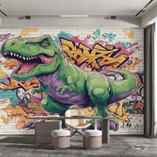 Papier Peint Dinosaure Panoramique 400x280 Résistant Motif Graffiti T-Rex