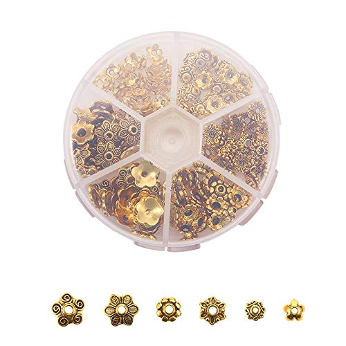 180 Piezas de Abalorios Espaciadores, Cuentas Tibetanas de Tapa Flor Separadores, Accesorios de Joyería de Aleación Mixta, para Pulseras Collares Pendientes Colgantes, 6 estilos Cover