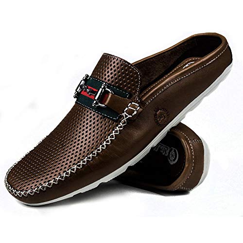 Babuche Mule Masculino Couro Latego Diamante Cor:Marrom;Tamanho:42