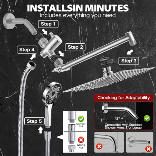 Image of Shower Head,12 inchHigh Pressure Rainfall Shower Head with Handheld Dual Spray
