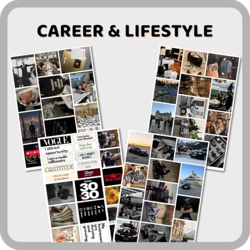 Image of Manifestation Poster for Men | 2026 Vision Board Supplies (200+ Elements, 12 A4 Sheets, A4 Board with Hook) Aesthetic | Life Goals Quotes Motivational Poster | Manifest Dream Life for Wall | Boy Vision Board Kit
