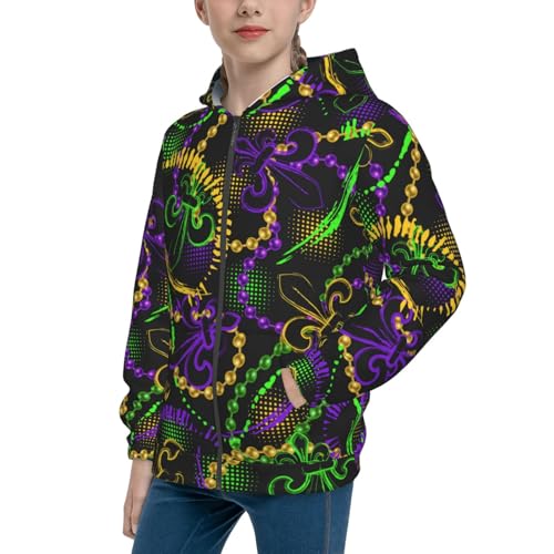 Neon Mardi Gras Kid Hoodies Boys Zip Up Sweatshirts Girls Pullover with Pocket