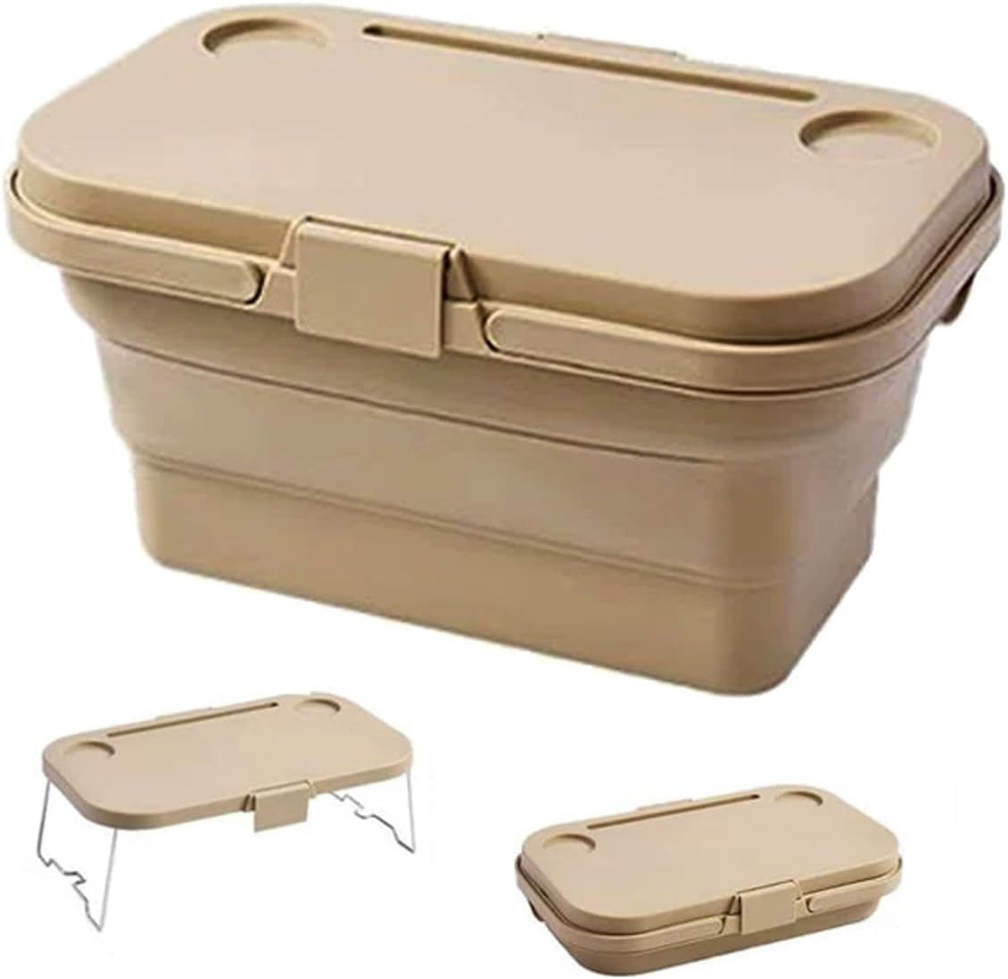 Collapsible Camping Picnic Basket, Leak-Proof Foldable Bucket, 3-in-1 Multipurpose Design, for Picnic, Camping, Fishing(Gray)