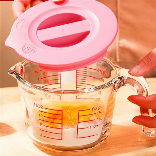 Jarra medidora de vidrio con tapa 2 CUP rosa miniatura 5