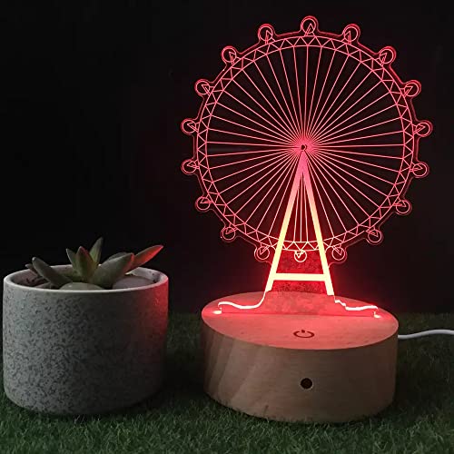 Image of 3D USB Acrylic Night Light LED Table Desk Bedroom Decor Gift Warm Table Lamp for Bedroom Living Room (Ferris Wheel)