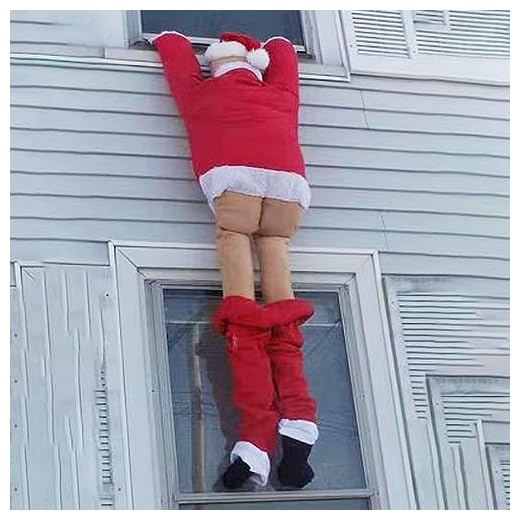 Christmas Santa Claus Ornaments Cute Climbing Santa with Pants off Hanging Decorations for Roof Window Christmas Party Supplies (110cm)