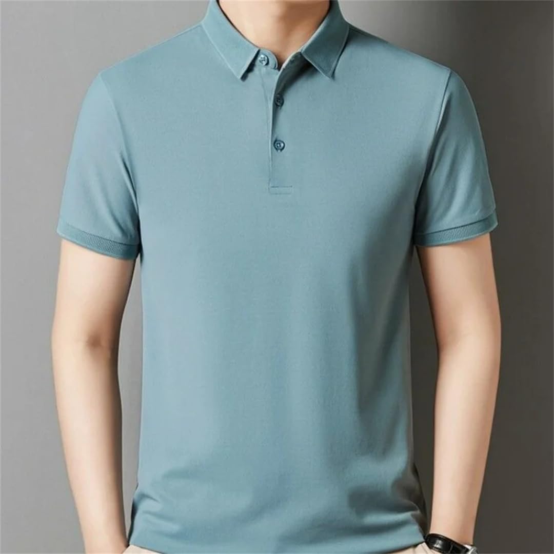Disimlarl Herren-Poloshirt, lässig, locker, kurzärmelig, Revers, Knopf, Patchwork, atmungsaktiv, Baumwolle