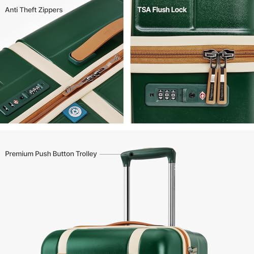 Image of uppercase Chester Medium Size Trolley Bag for Travel | 360 8 Wheels Hard Luggage with TSA Lock, Anti-Theft Zippers | Hard Sided Polycarbonate Suitcase for Both Men & Women (Green)
