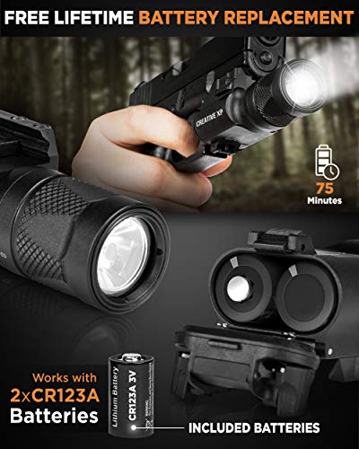 CREATIVE XP Pro Weapon Light 1000 Lumens with TIR Lens - LED Tactical Flashlight for Glock, Pistol, Handgun, AR & Long Guns – Rail Lock Mount, Strobe, Ambidextrous Switch & Batteries Included - Thumbnail 4