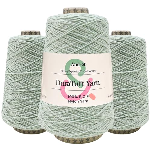 Image of And-et DuraTuft Yarn 45 Vibrant Colors Tufting Nylon Yarn Pack - Ideal for Crochet, Craft Projects -100% B.C.F. - 3 Cones x 1.66lbs (640yards) -Perfect for Rug Weaving and Knitting (33 Light Mint)