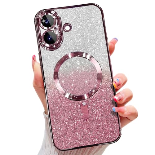 Image of Misscase for iPhone 17 Case Compatible with MagSafe,Built-in Camera Lens Protector Full Protection Soft TPU Anti-Scratch Anti-Fingerprint Magnetic Glitter Slim Case Cover 6.3 inch Pink