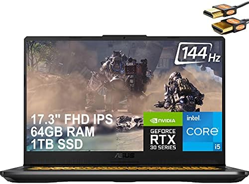 ASUS TUF Gaming F17 Laptop computer 17.3″ FHD 144Hz IPS Show eleventh Gen Intel 6-Core i5-11260H (Beats i7-8750H) 64GB RAM 1TB SSD GeForce RTX 3050 Ti 4GB RGB Backlit Keyboard USB-C WiFi6 Win10 + HDMI Cable
