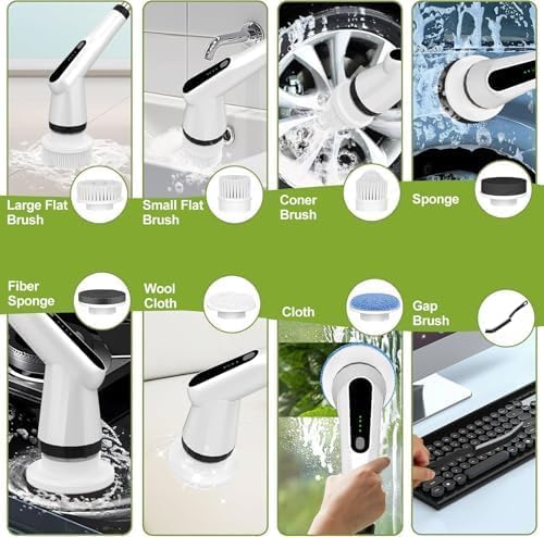 Image of WKY-Electric Spin Scrubber - Upgraded 10-in-1 IPX7 Waterproof Shower Scrubber, Retractable Handle & 2-Speed for Toilet, Bathroom, Bathtub Tile Floors