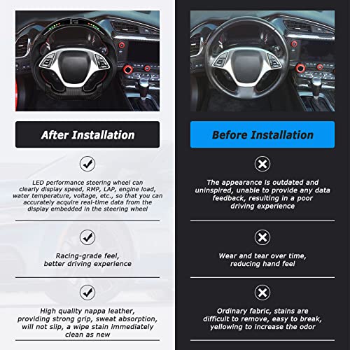 MOTAFAR Racing Steering Wheel, Carbon Fiber D-shaped Flat-bottom LED Shift Indicator Racing Display Preforated Leather Grip for Chevrolet Corvette C7 2014-2019