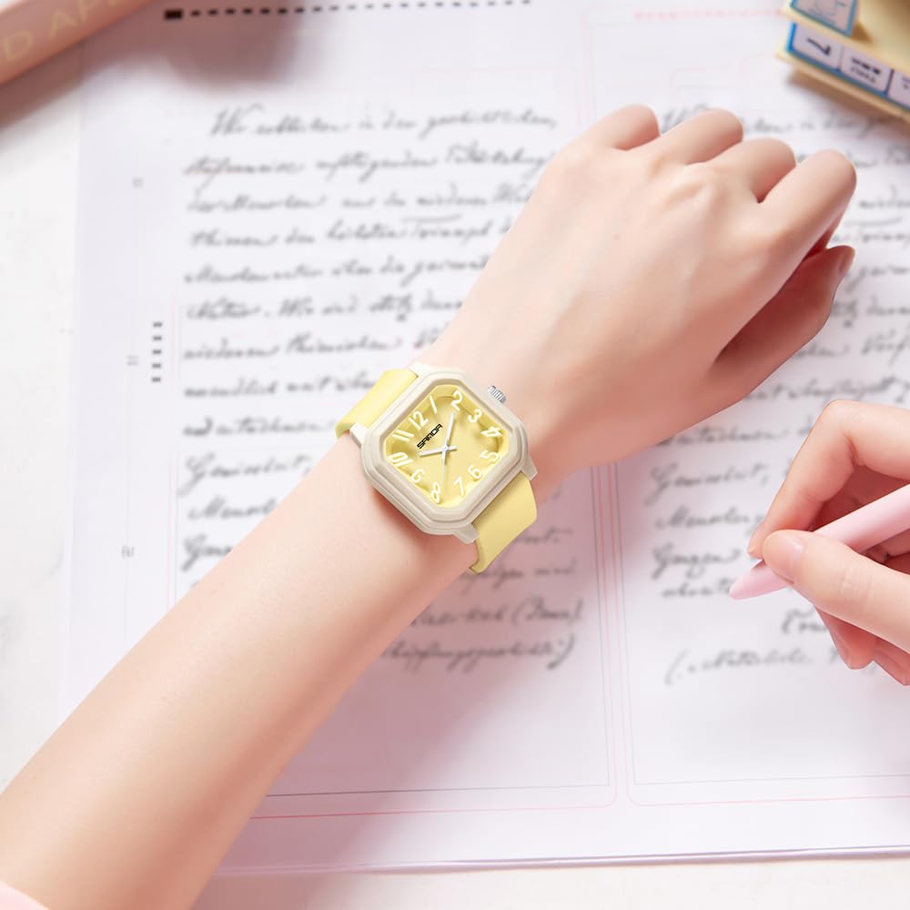 Gosasa Reloj de Cuarzo para Mujer, números arábigos Grandes, fácil de Leer, Esfera Cuadrada, analógico, Correa de Silicona Colorida, Reloj de Pulsera Casual para Mujer