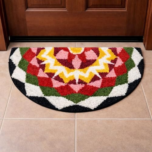 Image of Roseate Kolam (40x80cm) Super Soft Microfiber 1800 GSM Decorative Mat Anti-Skid Door Mats for Home /Bathroom Mat /Bedroom /Kitchen /Floor Mat (B&W)