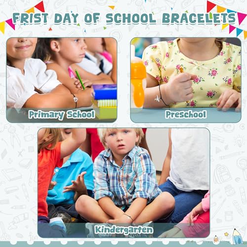 Image of Back to School Supplies, First Day of Kindergarten Bracelet, Back to School Bracelet Mommy and Me, Prek Matching Wish Bracelets Set, Adjustable Bracelet for Boys Girls Gifts Stuff Bulk