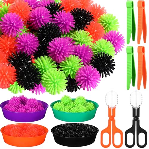 Image of Leitee 71 Pcs Sensory Bin Filler,Black,Halloween | Hedge Balls Tweezers Clips Cups, Fine Skills Toys Set for Kids Counting Sorting, Sensory Bin Tools Preschool Learning