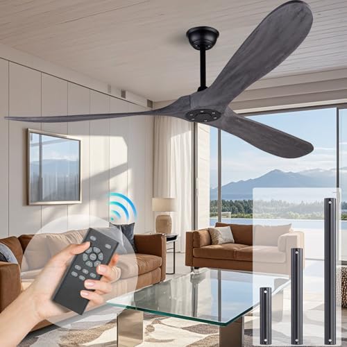 72 Inch Ceiling Fan Without Light ,Wood Outdoor Ceiling Fans for Patios Living Room Gazebo Modern Exterior Extra Large Waterproof Ceiling Fan No Light with Downrod(Grey)