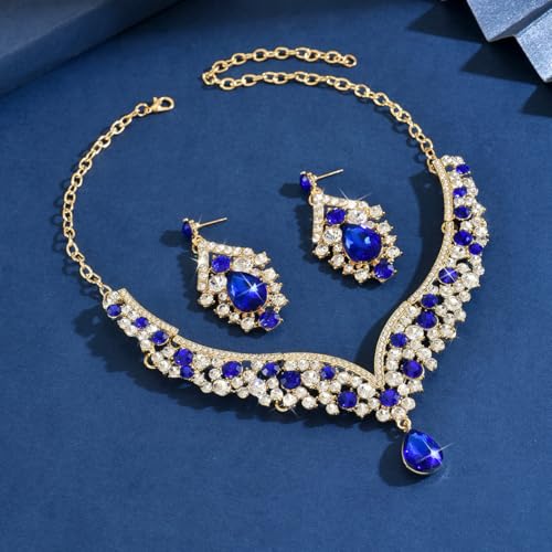 Image of Shning Diva Fashion Stylish Crystal Jewelllery Set for Women | Statement Necklace with Matching Teardrop Earrings | Luxury Elegant Wedding Party Choker Jewelry