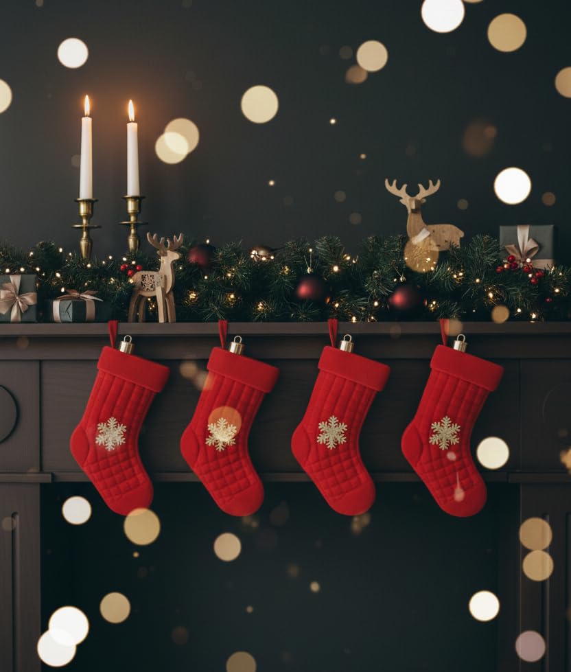 Image of Christmas Decorations Small Velvet Sock Stocking, Xmas Gift Stockings, Large Hanging Christmas Tree Decoration Items for Xmas Tree, Home Decor, Door, Window | PoPo Toys | 4 Pcs