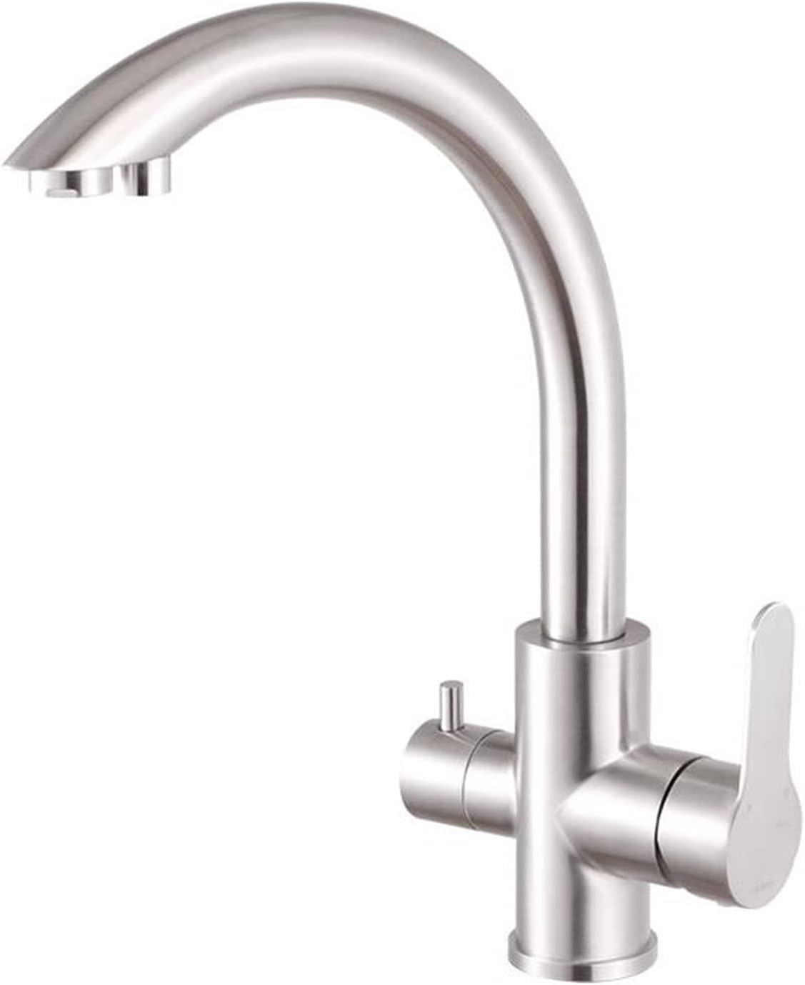 WHLTYH 3 Way Water Filter Faucet Kitchen Drinking Faucets Stainless Steel Water Purifier Faucet Swivel Cold and Hot Water Direct Drinking Water Multifunction 3 Way Faucets for Kitchen Sink Brushed-C