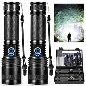 LBE Rechargeable LED Flashlights High Lumens, 990,000 Lumens Super Bright Flashlights with 5 Modes, Waterproof Powerful Flash Light Multifunctional Flashlights for Home Camping Hiking(2 Pack)