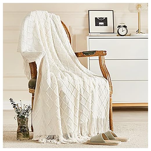 inhand Knitted Throw Blanket for Couch and Bed, Soft Living Room Home Decor Knitted Blanket with Tassel, Outdoor Lightweight Breathable Summer Blanket, Farmhouse Warm Woven Decorative, 50"x60"