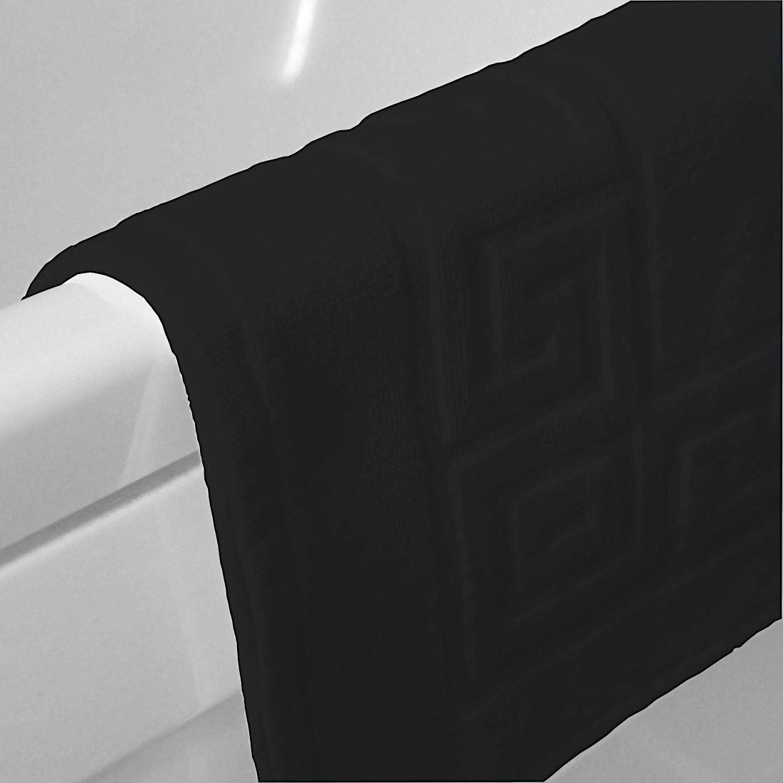 A & B Traders Black Egyptian Cotton Bath Mats Classic Greek Key Pattern 750 Gsm Terry Towelling Soft Touch (, 12)